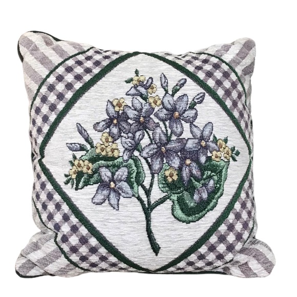 Lot Of 3 Vintage Floral Needlepoint Cottagecore Throw Pillows Purple And Greens - Picture 5 of 14